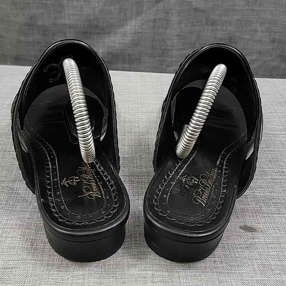 Brooks Brothers Black Leather Wedge Toe Slip-On Sandal, women's SZ 7